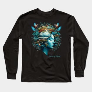 Peace of Mind A Woman head WIth Birds And Trees Over It Harmony With Nature Positive Psychology Long Sleeve T-Shirt